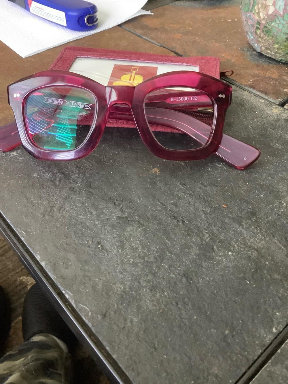 Oversized Square Burgundy Glasses Frames - B-13000